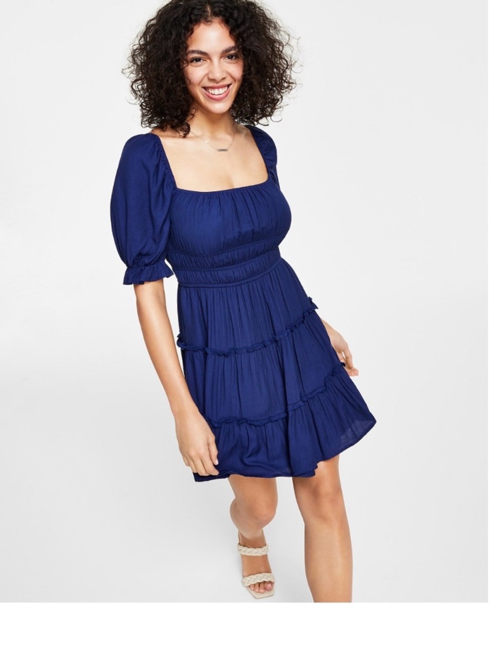 Trixxi Royal Blue Square-Neck Tiered Mini Dress